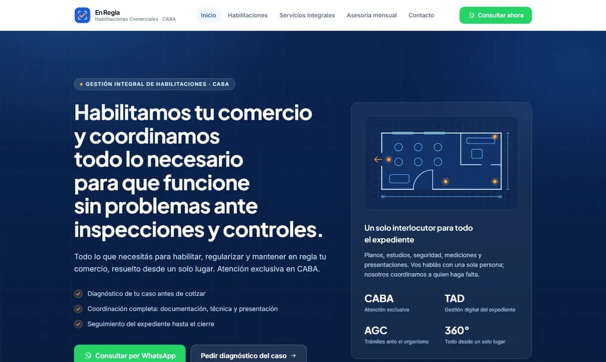 Web de En Regla · Habilitaciones comerciales en una computadora